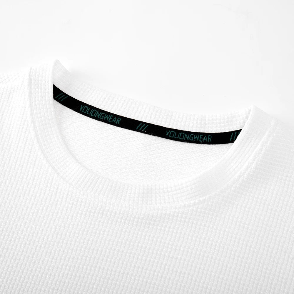Men’s Summer Casual Waffle O-Neck Short Sleeve T-Shirt – Breathable Solid Color Fashion Tee