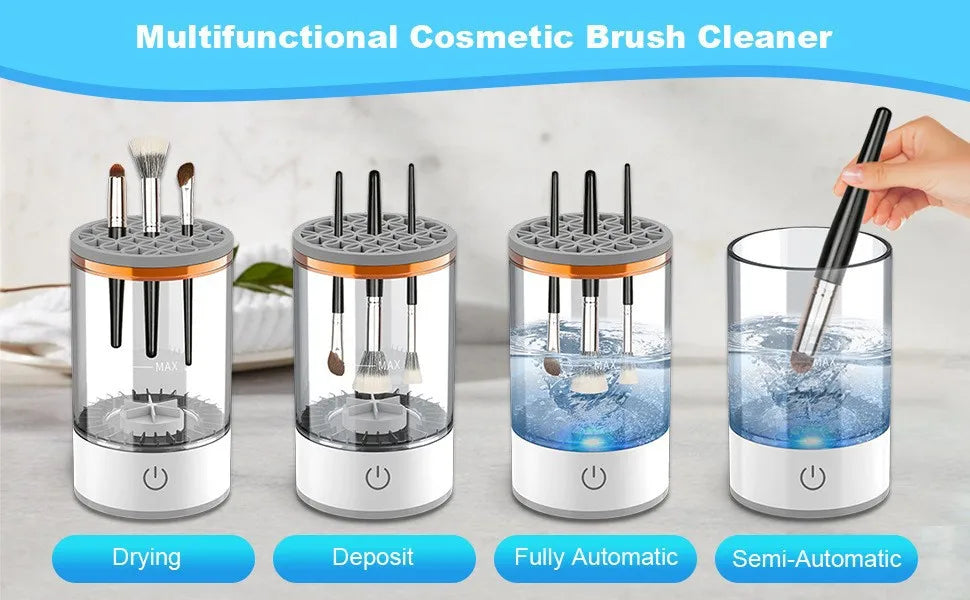 Portable USB Electric 3-in-1 Makeup Brush Cleaner with Drying Rack – Fast and Easy Brush Washer