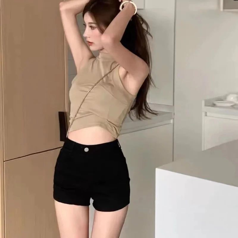 Low-Waist European Denim Shorts for Women – Summer Y2K Streetwear, Solid Color, Sexy & Versatile Hot Pants