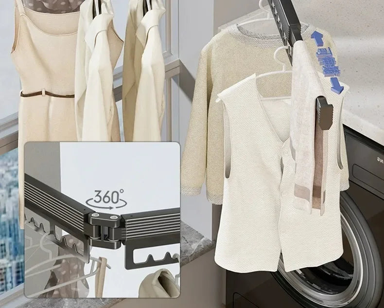 Wall-Mounted Folding Drying Rack – Retractable, No-Drill Indoor Clothes Hanger for Balcony or Laundry Room