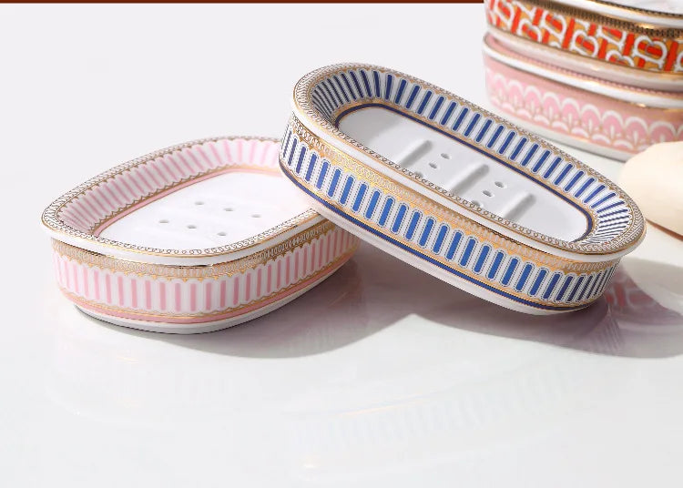 Luxury Ceramic Soap Dish with Irregular Stripes and Perforated Drainage – Household Bathroom Accessory with Washstand Gargle Cup