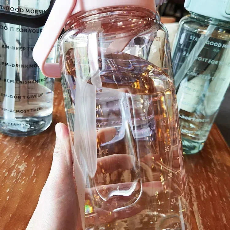 2L Large Capacity Sports Water Bottle with Straw – Time Marker Leakproof Plastic Cup for Fitness & Outdoor Use