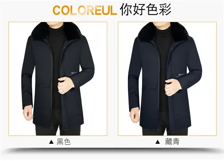 Men’s Solid Winter Parka with Fur Hood – Loose, Waterproof Fleece-Lined Vintage Streetwear Jacket