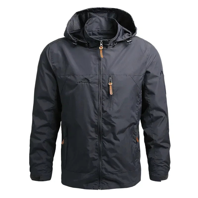 Men's Waterproof Hooded Windbreaker – Casual Outdoor Jacket for Hiking, Camping, and Fishing