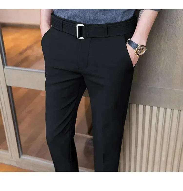 Men’s Korean-Style Slim Fit Summer Suit Pants – Lightweight Ice Silk Trousers, Business Casual Streetwear, Plus Sizes Available