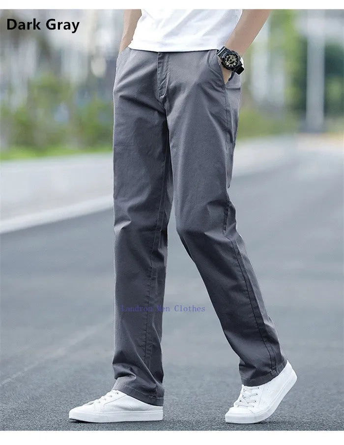 Men's Summer Lightweight Stretch Chino Pants – Loose Fit Cotton Trousers in Khaki, Blue, and Black – Plus Sizes 42 & 44