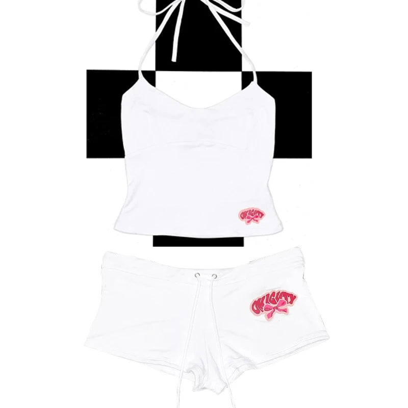Y2K Style Crop Top with Graphic Letter Print – Grunge Streetwear Harajuku Casual Summer Camisole for Emo Girl Aesthetic, Paired with Sexy Women’s Shorts and Pants