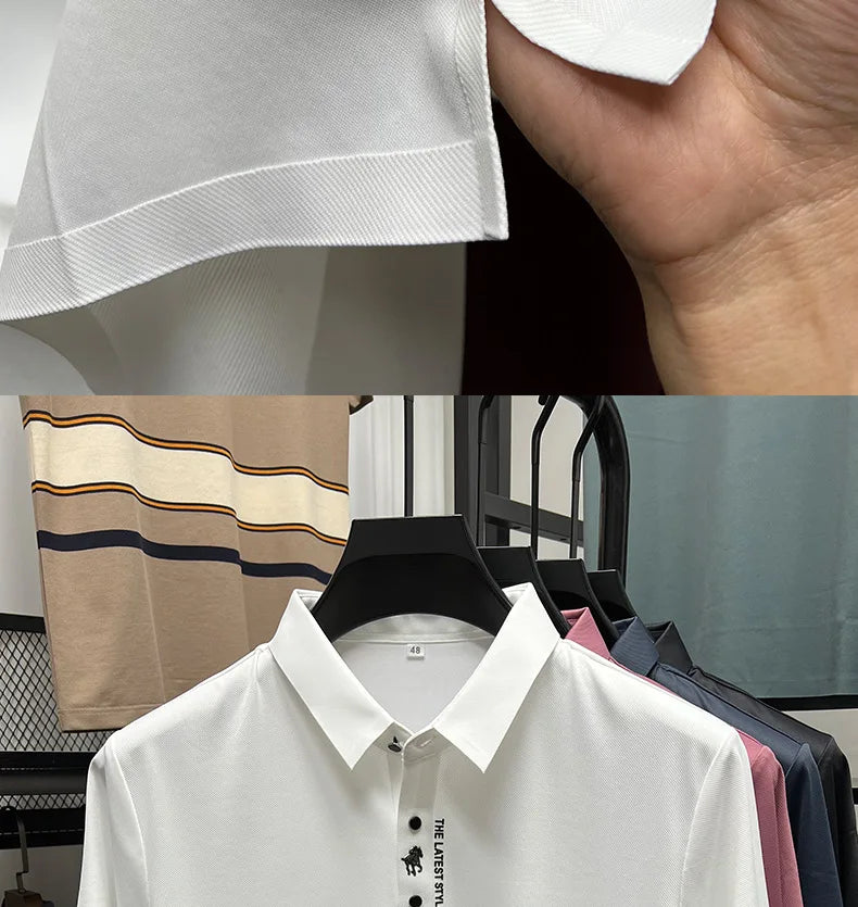 Men's Premium Printed Polo Shirt – Short Sleeve, Seamless Ice Silk, Breathable Golf & Business Casual Summer Tee