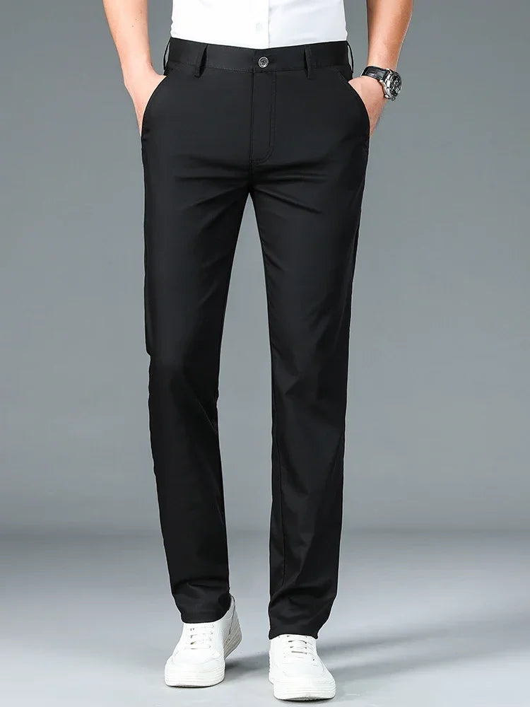 Men's Summer Bamboo Fiber Slim Fit Business Trousers – Breathable, Stylish Formal Long Pants for Casual or Office Wear