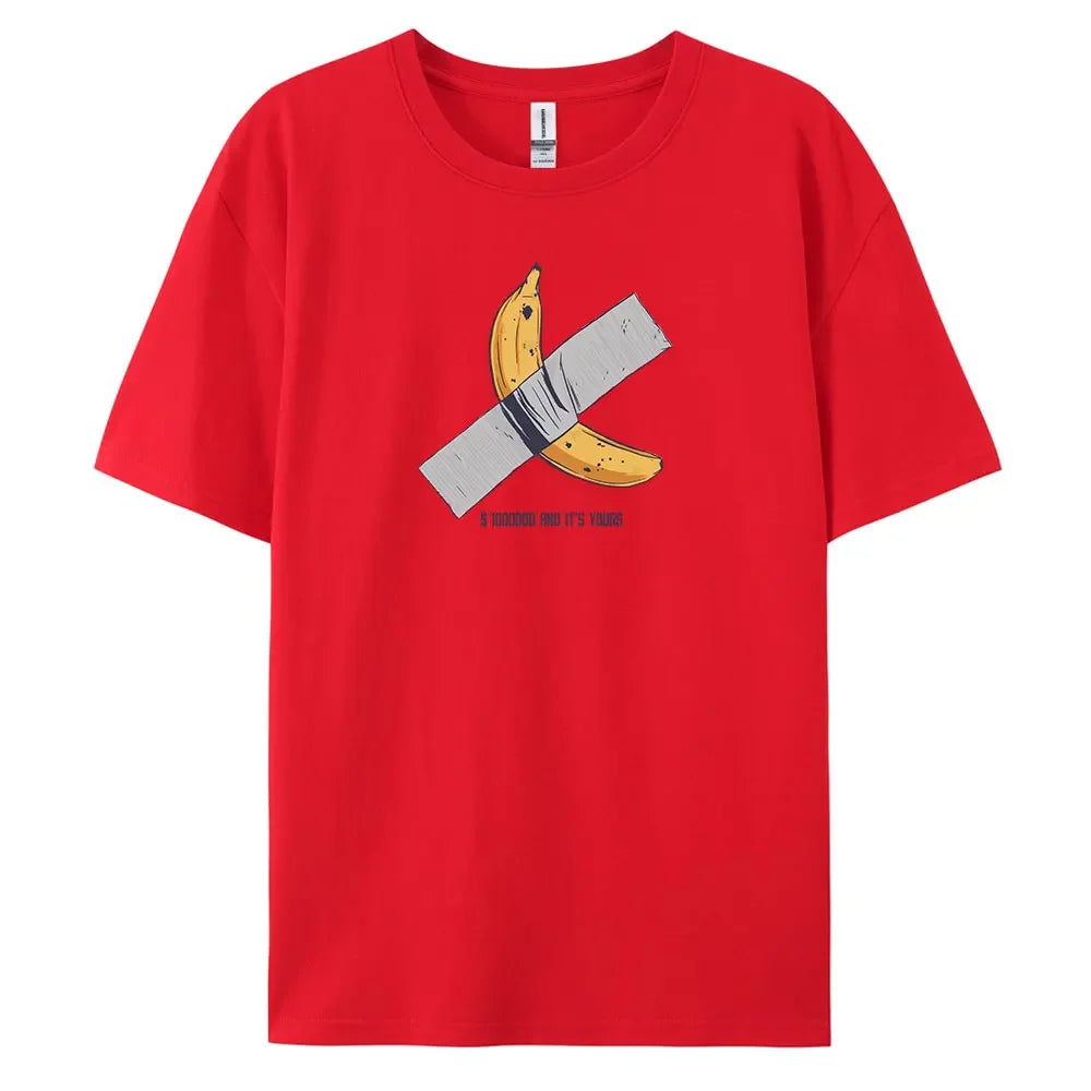 Men's Oversized Casual Banana Print T-Shirt – 100% Cotton Short Sleeve Fashion Tee