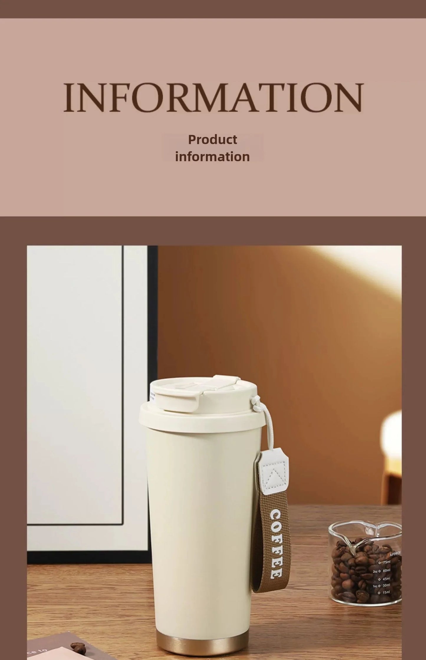 530ml Travel Coffee Mug – Reusable with Seal Lid, Stainless Steel & Ceramic Liner, Perfect for On-the-Go Coffee