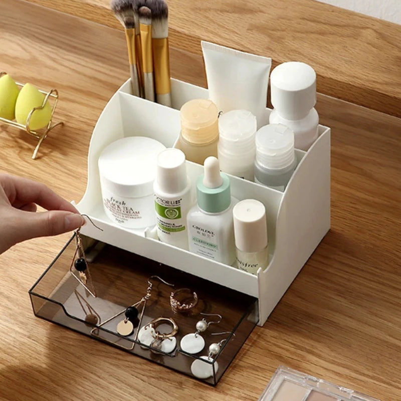 Multi-Purpose Desktop Organizer with Drawer – Large Capacity Storage Box for Pens, Stationery, Cosmetics & Lipsticks