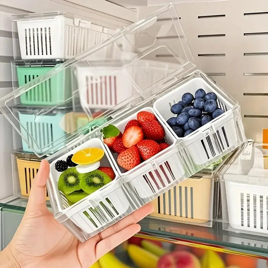 1 Set Transparent Square Food Storage Containers with Compartments – Ideal for Refrigerator Organization of Salad, Fruits, Vegetables & Condiments