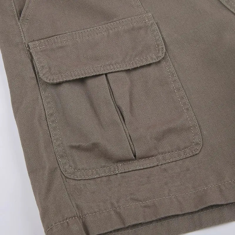 Women's Retro Mid-Waist Cargo Shorts – Casual Summer Streetwear with Pockets