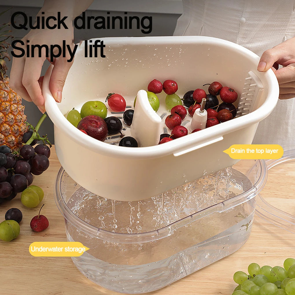 Manual Salad Spinner & Fruit Washer Set – Hand Crank Vegetable Dryer and Drain Basket for Kitchen Use