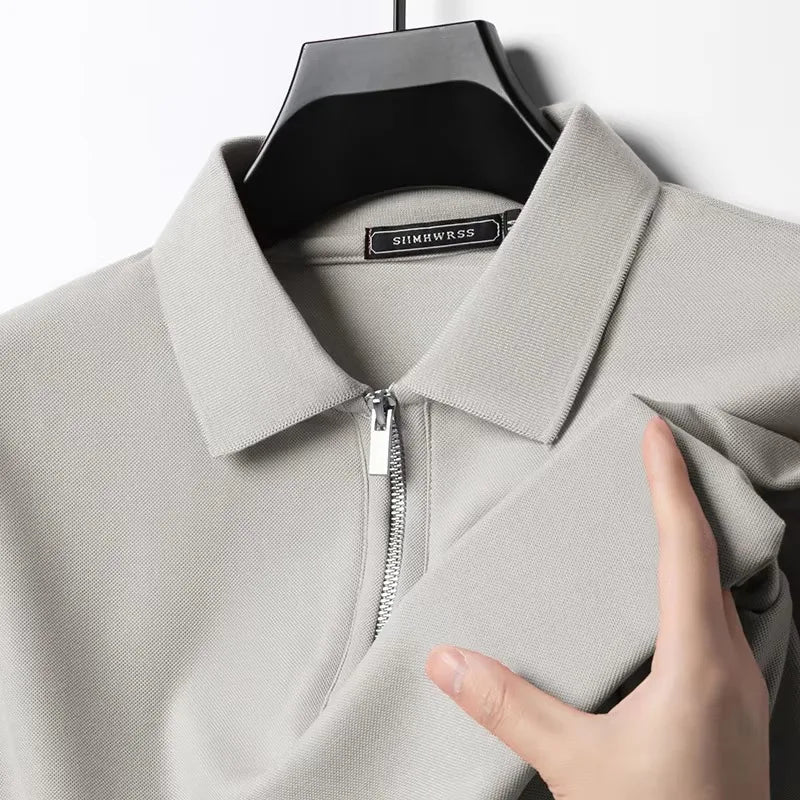 Men's Slim Fit Half-Zip Polo Shirt – Solid Color Short Sleeve Lightweight Summer Tee, Breathable and Casual
