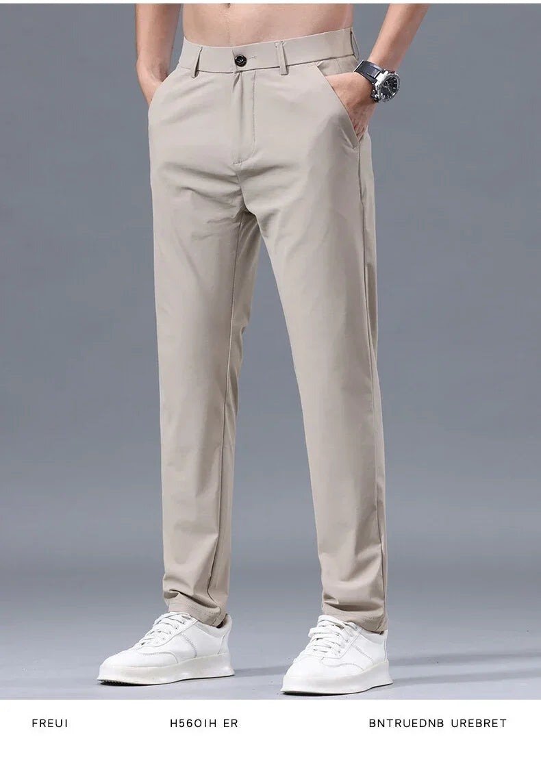 Men's Summer Lightweight Stretch Suit Pants – Slim Fit Korean Style Business Casual Trousers with Elastic Waist