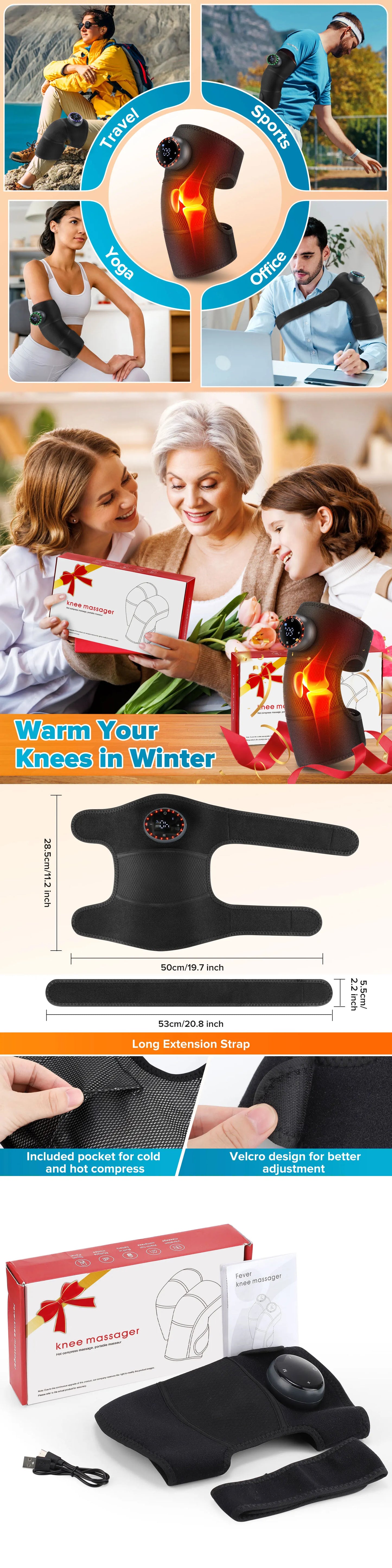3-in-1 Electric Heated Knee Massager Pad with Vibration – Hot Compress for Shoulder, Elbow & Joint Muscle Relief