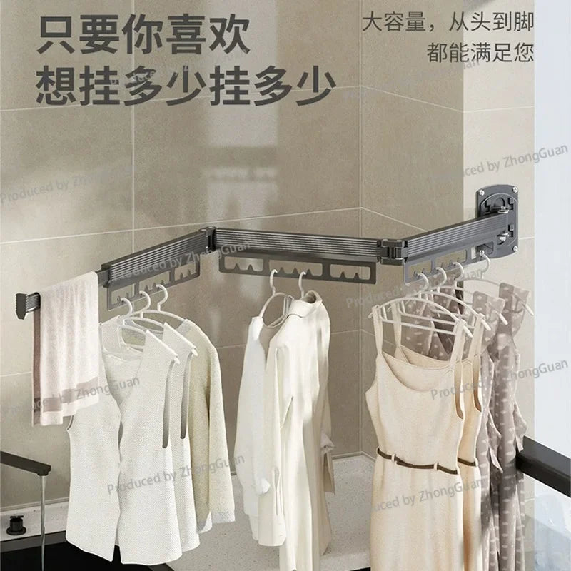 Wall-Mounted Folding Drying Rack – Retractable, No-Drill Indoor Clothes Hanger for Balcony or Laundry Room
