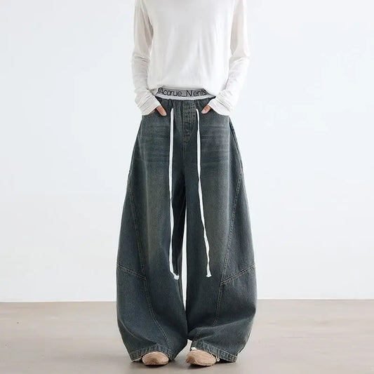 New American Style Men’s Stretch Wide-Leg Cowboy Jeans – Retro Washed Loose Fit Denim for Autumn & Winter 