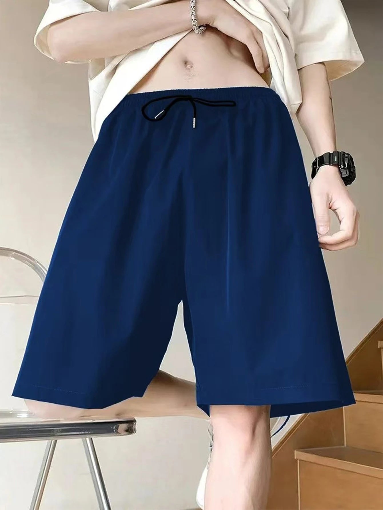New Summer Solid Color Casual Shorts – Trendy, Loose-Fit Sports & Beachwear for Men