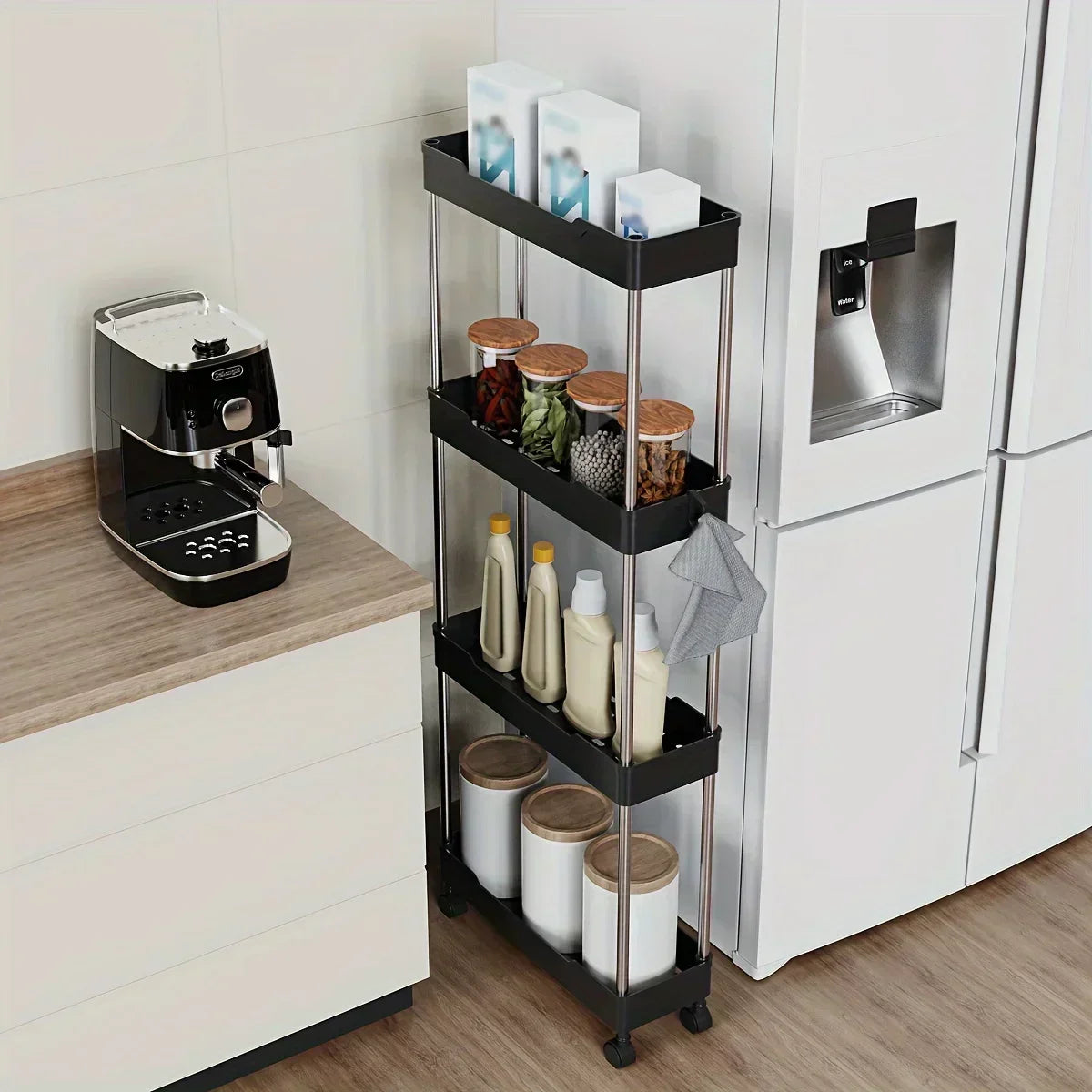 4-Tier Rolling Bathroom Storage Cart with Wheels – Multi-Purpose Corner Organizer Shelf for Home Use