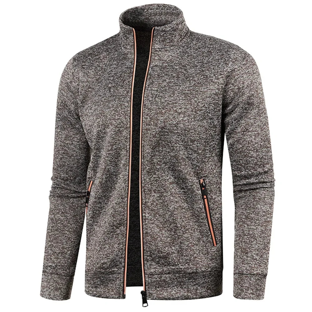 Men’s Autumn Zip-Up Jacket with Stand Collar – Casual Fleece Sweatshirt, Long Sleeve Streetwear Coat