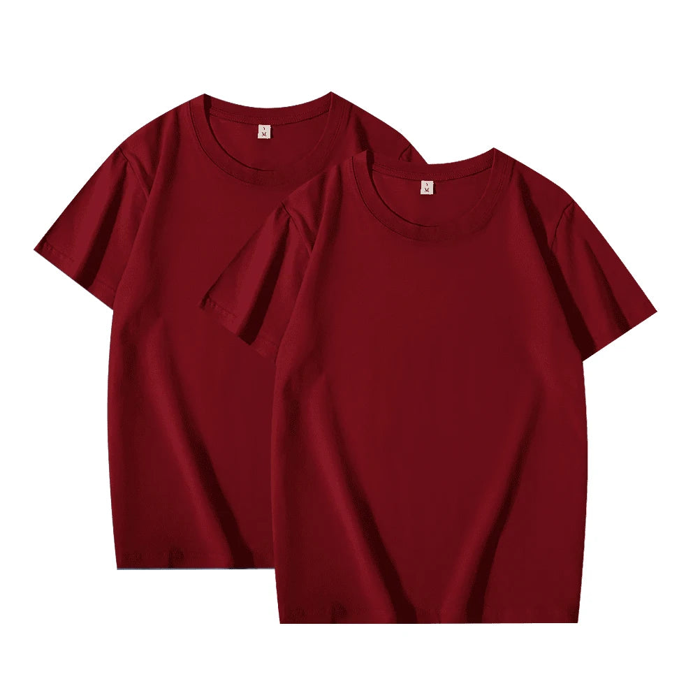 2-Pack Basic Solid Color T-Shirts for Men and Women, 100% Cotton, White and Black, Loose Fit, Short Sleeve, O-Neck, Perfect Couple Tops