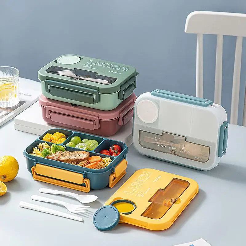 1300ML 4-Compartment Bento Lunch Box with Cutlery – Microwave & Dishwasher Safe, Leakproof Food Container for School, Work & Adults