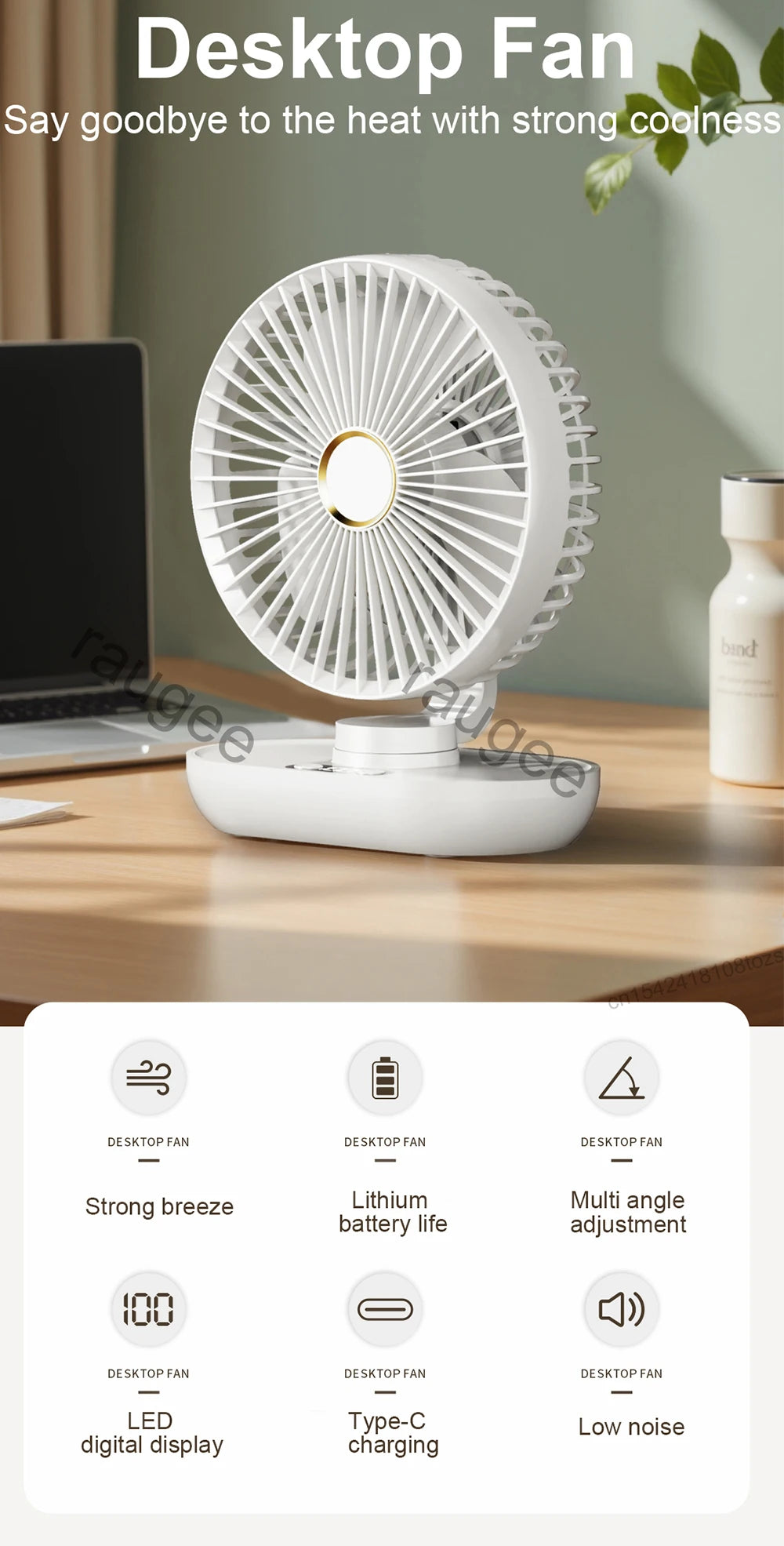 Compact USB Rechargeable Desk Fan with Digital Display – Small Portable Air Circulator for Desktop Use