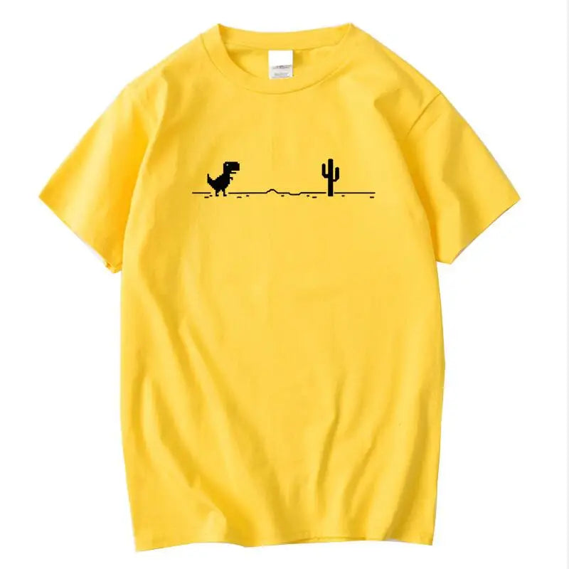 Men’s Summer Cotton T-Shirt with Funny Dinosaur & Cactus Print – Casual O-Neck Streetwear Tee, Soft & Comfy Basic Top