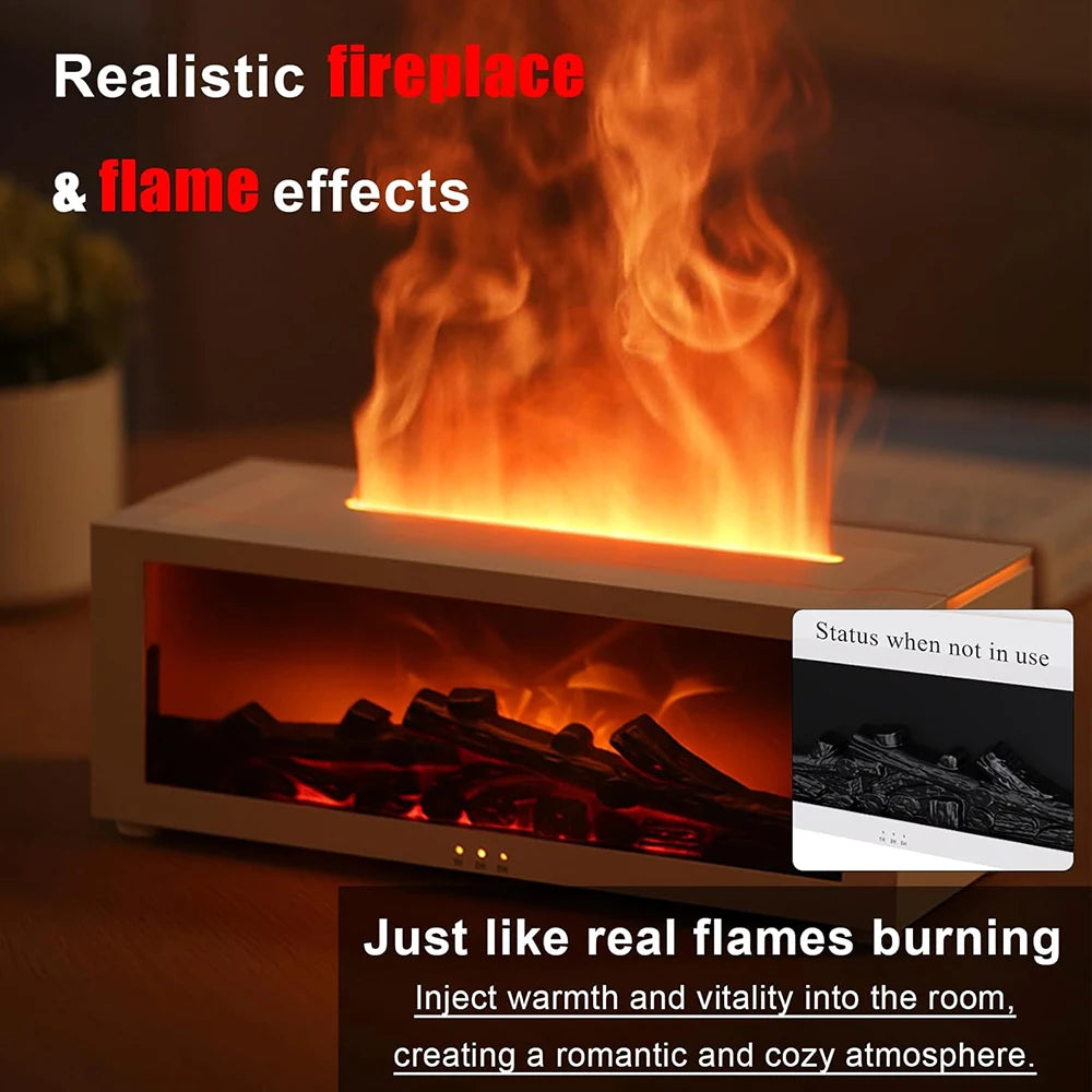 3D Flame Essential Oil Diffuser with Colorful Fireplace Aromatherapy Humidifier and Remote Control