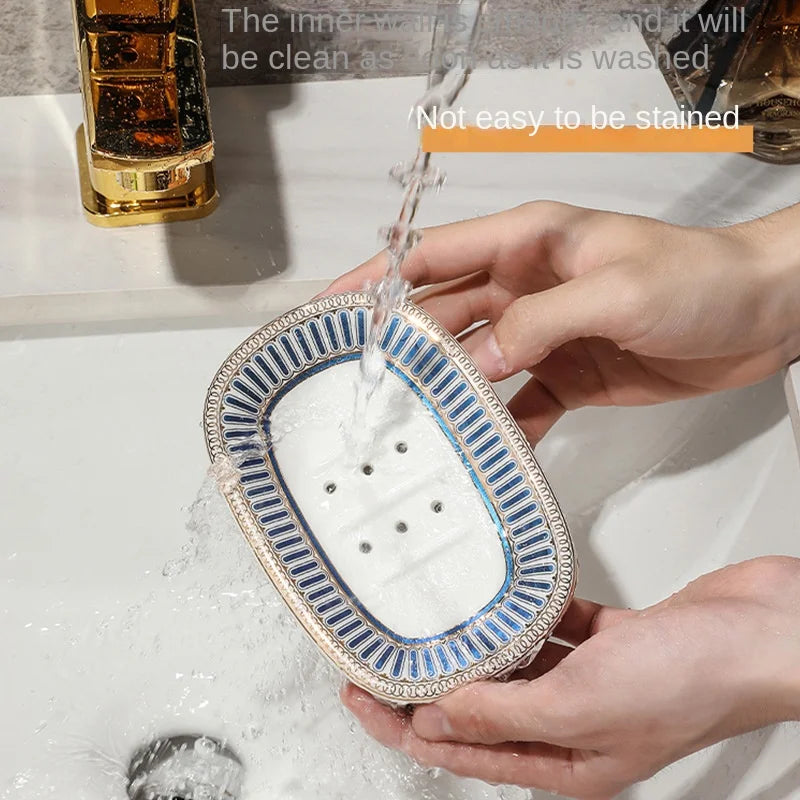 Luxury Ceramic Soap Dish with Irregular Stripes and Perforated Drainage – Household Bathroom Accessory with Washstand Gargle Cup
