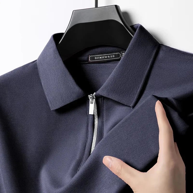 Men's Slim Fit Half-Zip Polo Shirt – Solid Color Short Sleeve Lightweight Summer Tee, Breathable and Casual