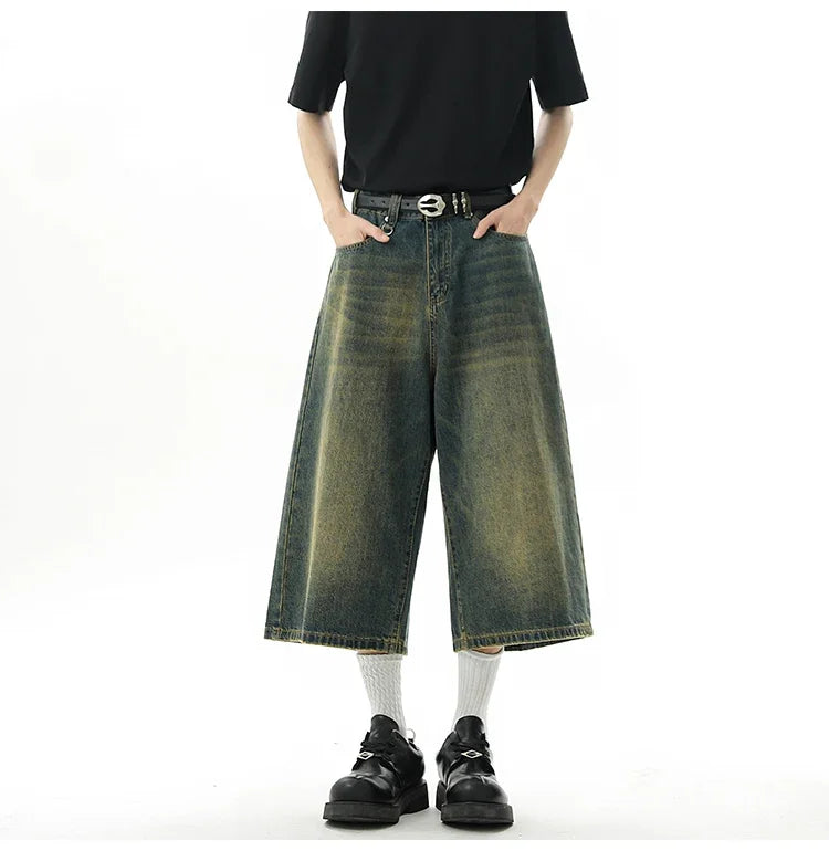 Men's Baggy Denim Shorts – Retro Y2K Casual Wide-Leg Calf-Length Jeans for Summer Streetwear