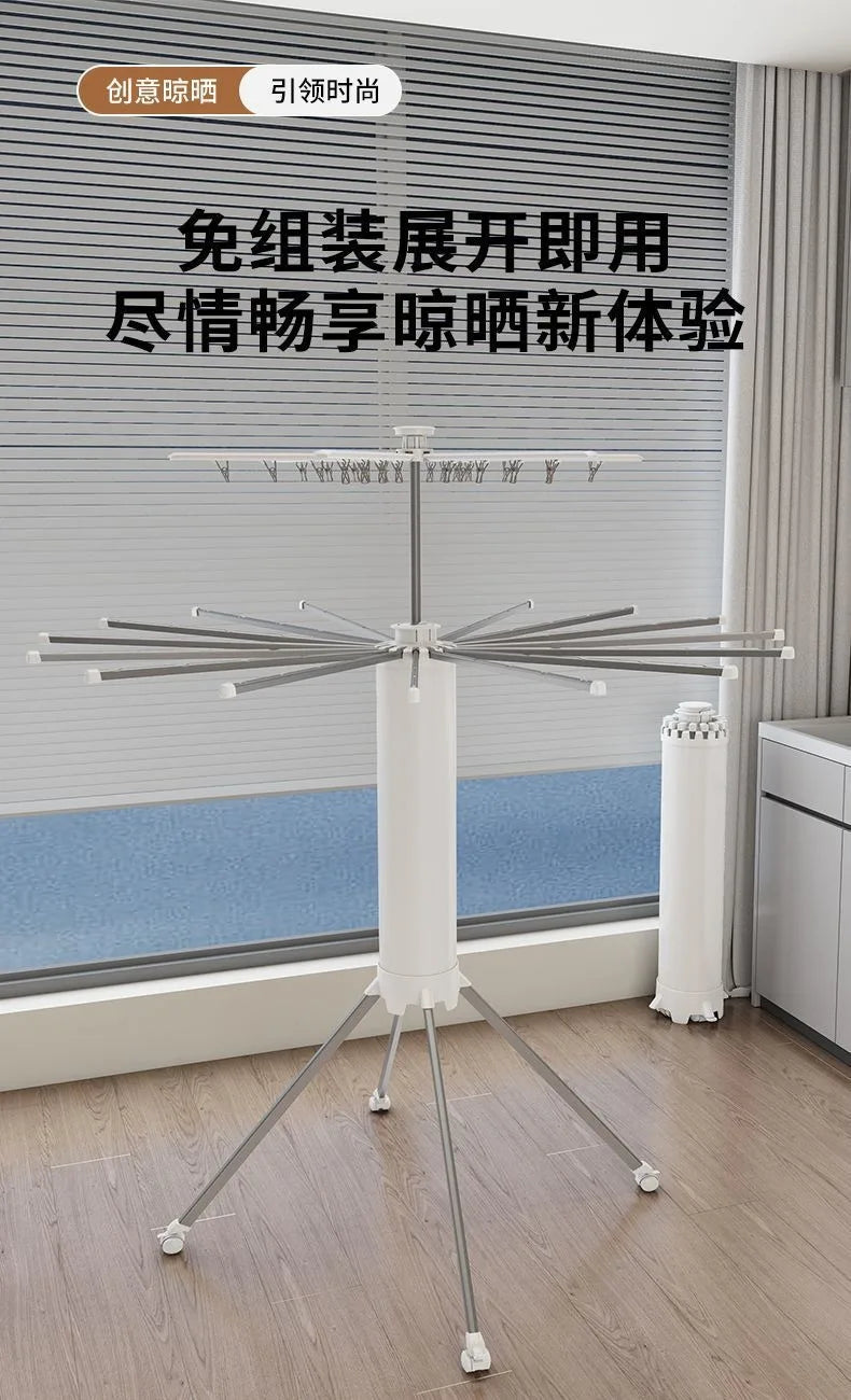 Compact Double-Layer Folding Drying Rack for Floor-to-Ceiling Balcony Use