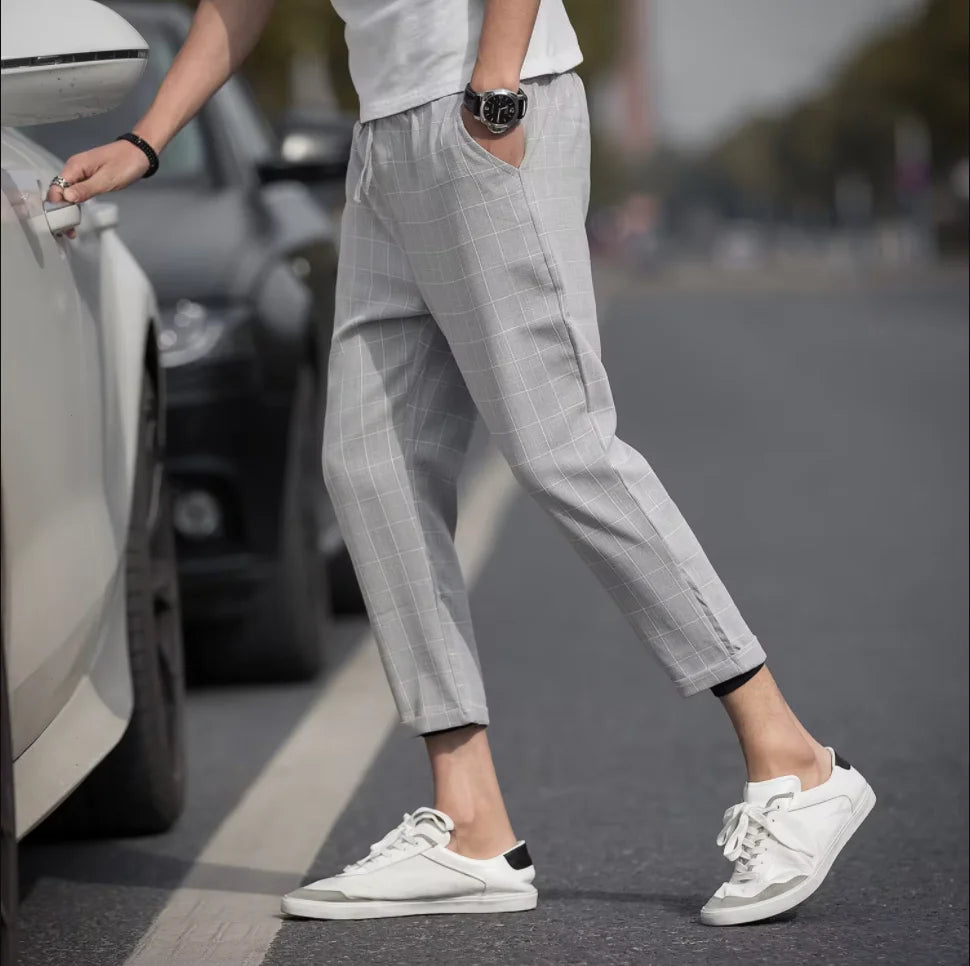 2025 Men's Formal Elastic Waist Straight-Leg Suit Pants – Business Casual Long Trousers in Solid Black and Grey