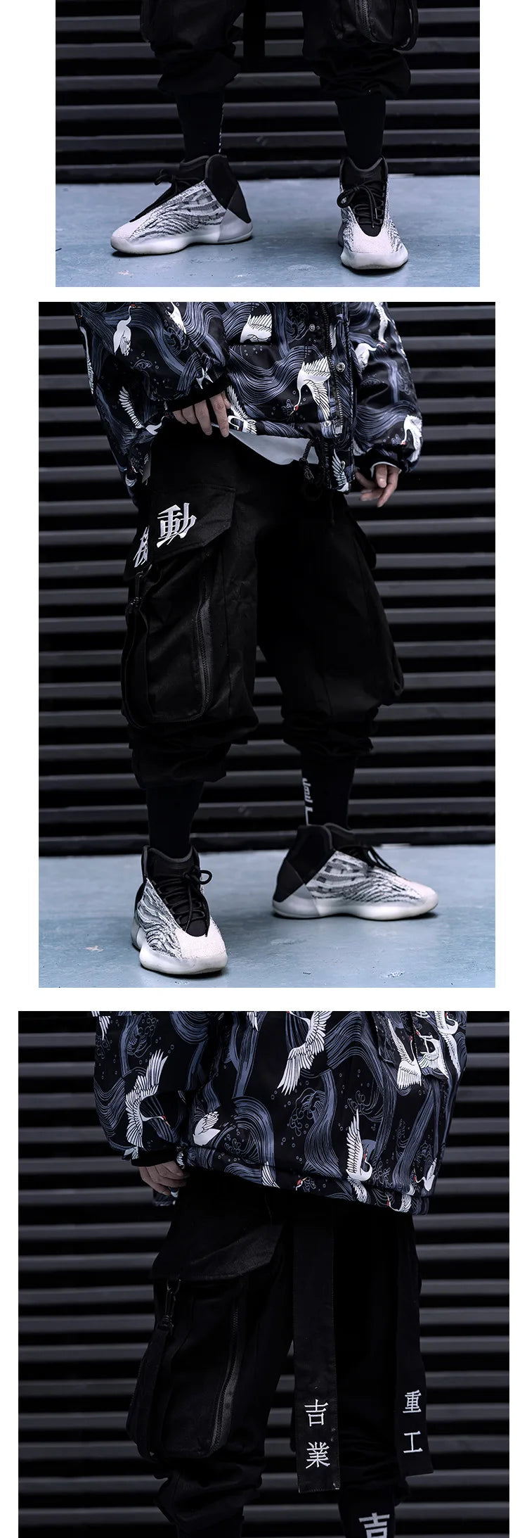 2023 Embroidered Ribbon Techwear Cargo Pants – Harajuku Punk Harem Trousers with Large Utility Pockets for Men & Women
