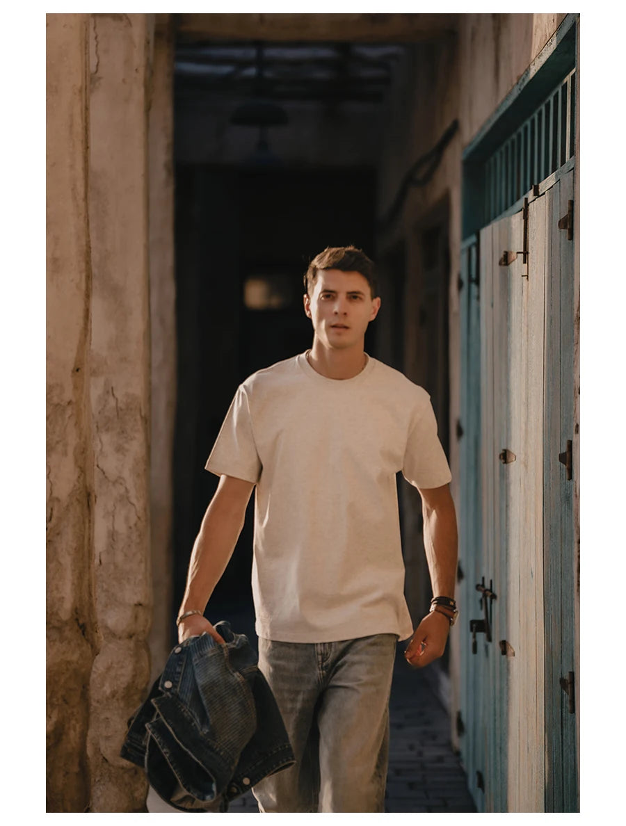 SIMWOOD 2025 Men’s Oversized 100% Cotton T-Shirt – Breathable & Comfortable Spring/Summer Top, 310gsm