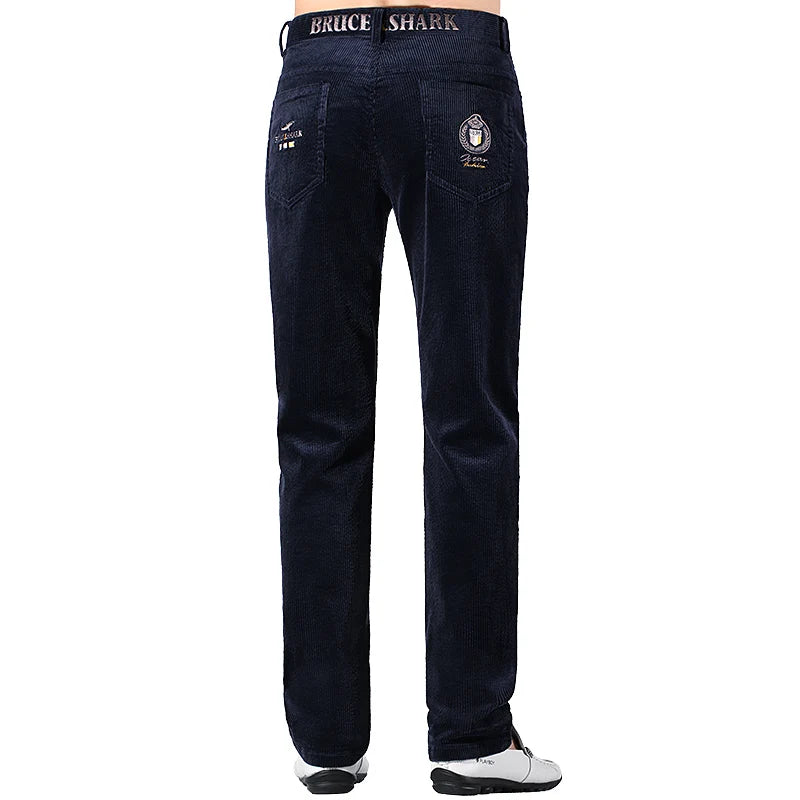 Men’s New Winter Stretch Corduroy Pants by Bruce & Shark – Thickened Cotton Casual Trousers, Loose Fit, Mid-Rise, Fashionable, Available up to Size 40