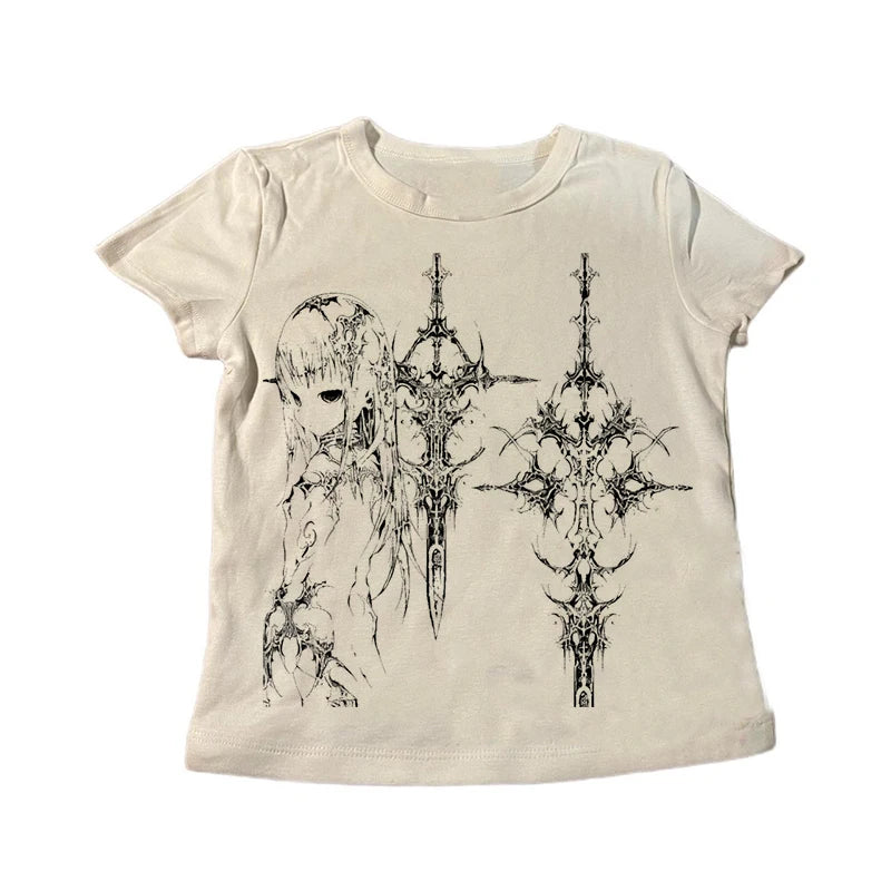 Y2K Aesthetic Women’s Cute Cartoon Print Cropped Tank Top – Sleeveless, Casual, Harajuku-Inspired Grunge Emo Style 