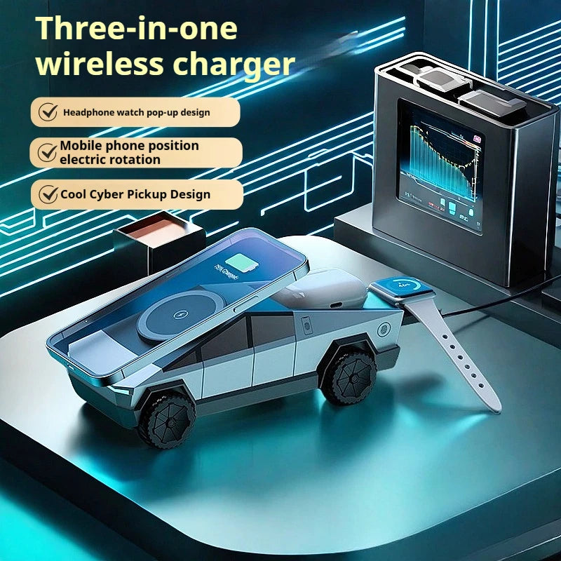 Cybertruck-Inspired 3-in-1 Qi2 Wireless Charging Station for iPhone, Apple Watch & AirPods
