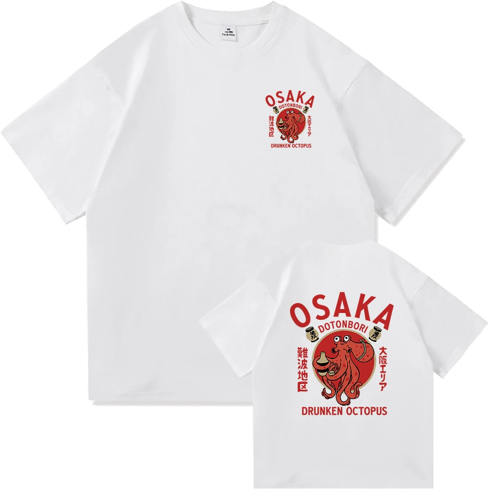 Osaka Dotonbori Drunk Octopus Graphic Tee – Unisex Harajuku-Style High-Quality Cotton T-Shirt for Men & Women, Perfect as a Couple’s Gift