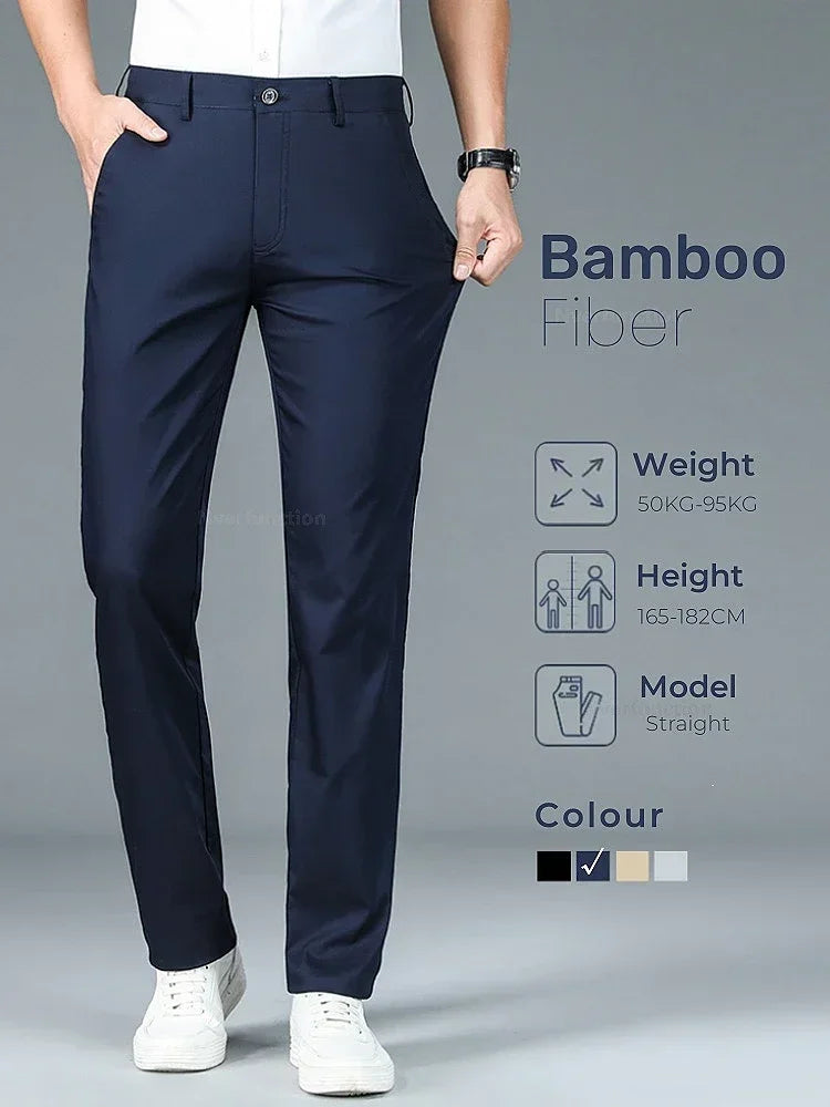 Men's Summer Bamboo Fiber Slim Fit Business Trousers – Breathable, Stylish Formal Long Pants for Casual or Office Wear