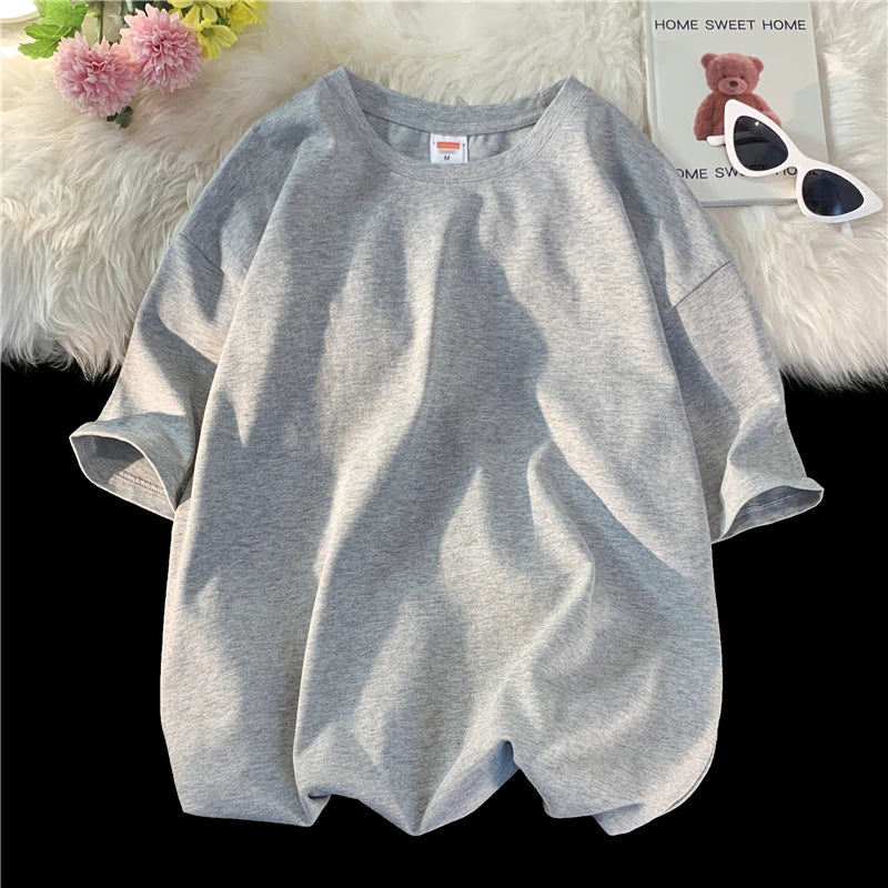 Unisex Oversized Heavyweight Cotton T-Shirt – 260gsm Basic Solid Color Hip-Hop Style Summer Tee