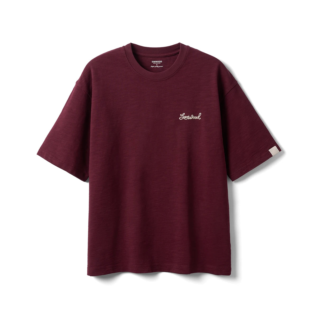 SIMWOOD 2025 Summer Oversized Heavyweight 300gsm Slub Cotton T-Shirt for Men with Letter Embroidery