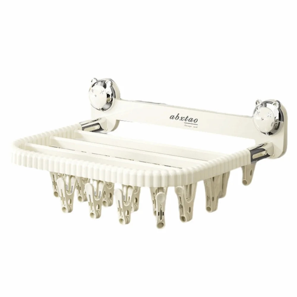 Rotating Suction Cup Folding Drying Rack with 27 Windproof Clips – Wall-Mounted Clothes Hanger for Socks, Towels, Balcony Use