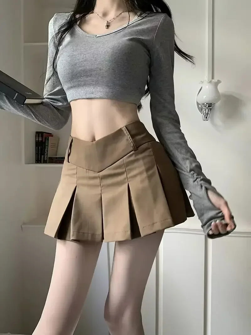 Women’s Retro V-Waist Pleated Mini Skirt – Summer Casual Streetwear, Sexy & Stylish High-Waist Short Skirt for Girls and Ladies