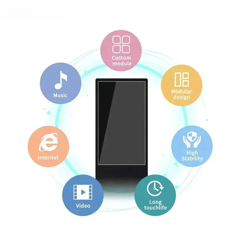 55-Inch Floor-Standing Interactive Touchscreen Kiosk – Vertical LCD Digital Signage Advertising Display Panel