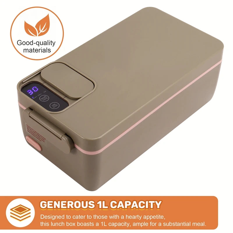 Cordless Electric Heated Lunch Box – 1L Rechargeable Self-Heating Food Container with 304 Stainless Steel Inner